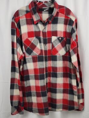 Vintage "Rusty Surf" Red, Black & Cream Plaid Button-Down Shirt XXL 100% Cotton